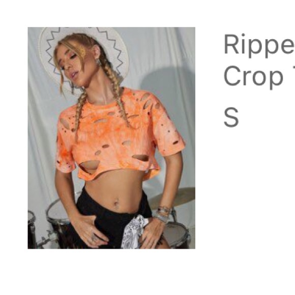 Orange Tie Dye Distressed Crop Shirt Size Small - Picture 4 of 4